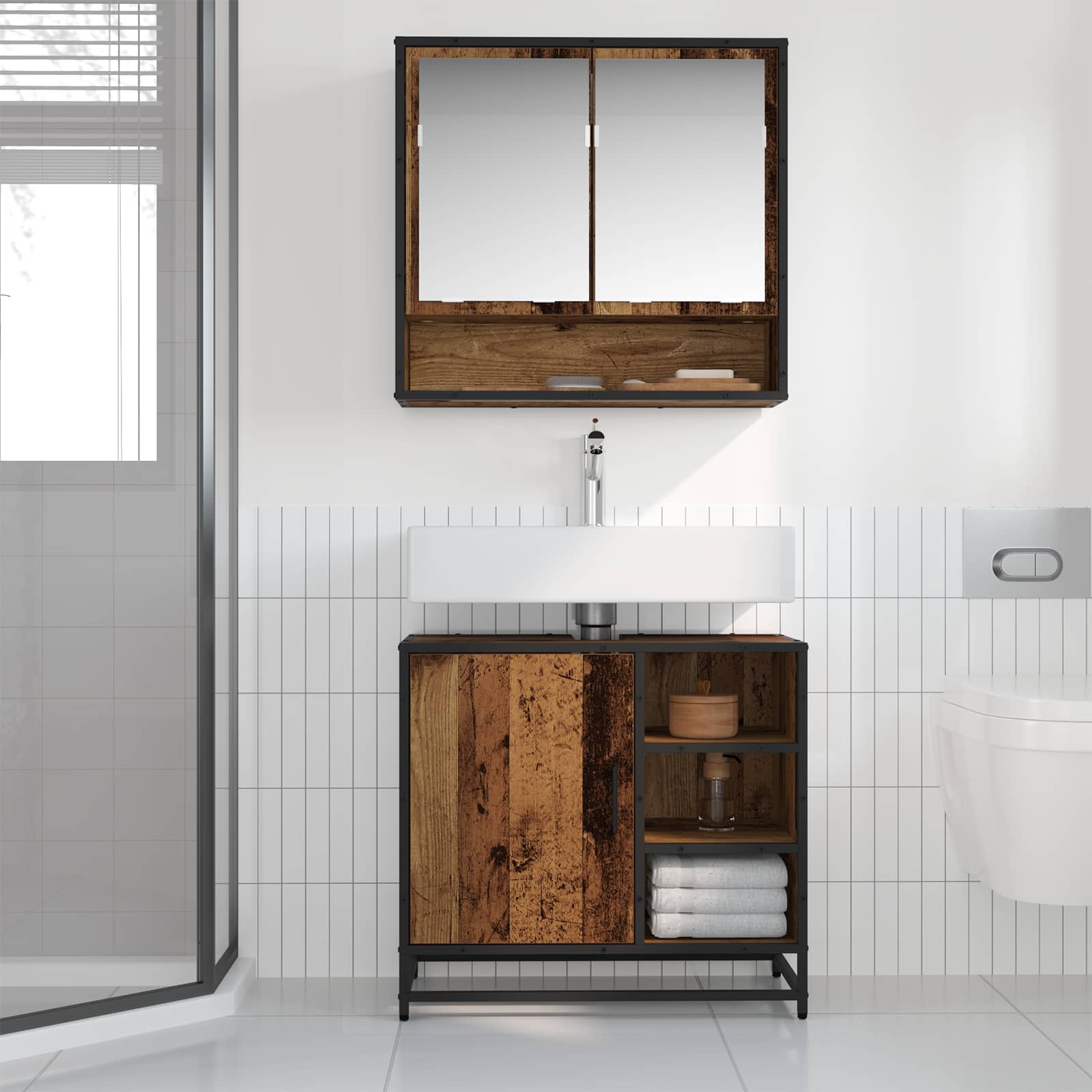 Badezimmermöbel-Set mit Schubladen 2 pcs Altholz Holzwerkstoff