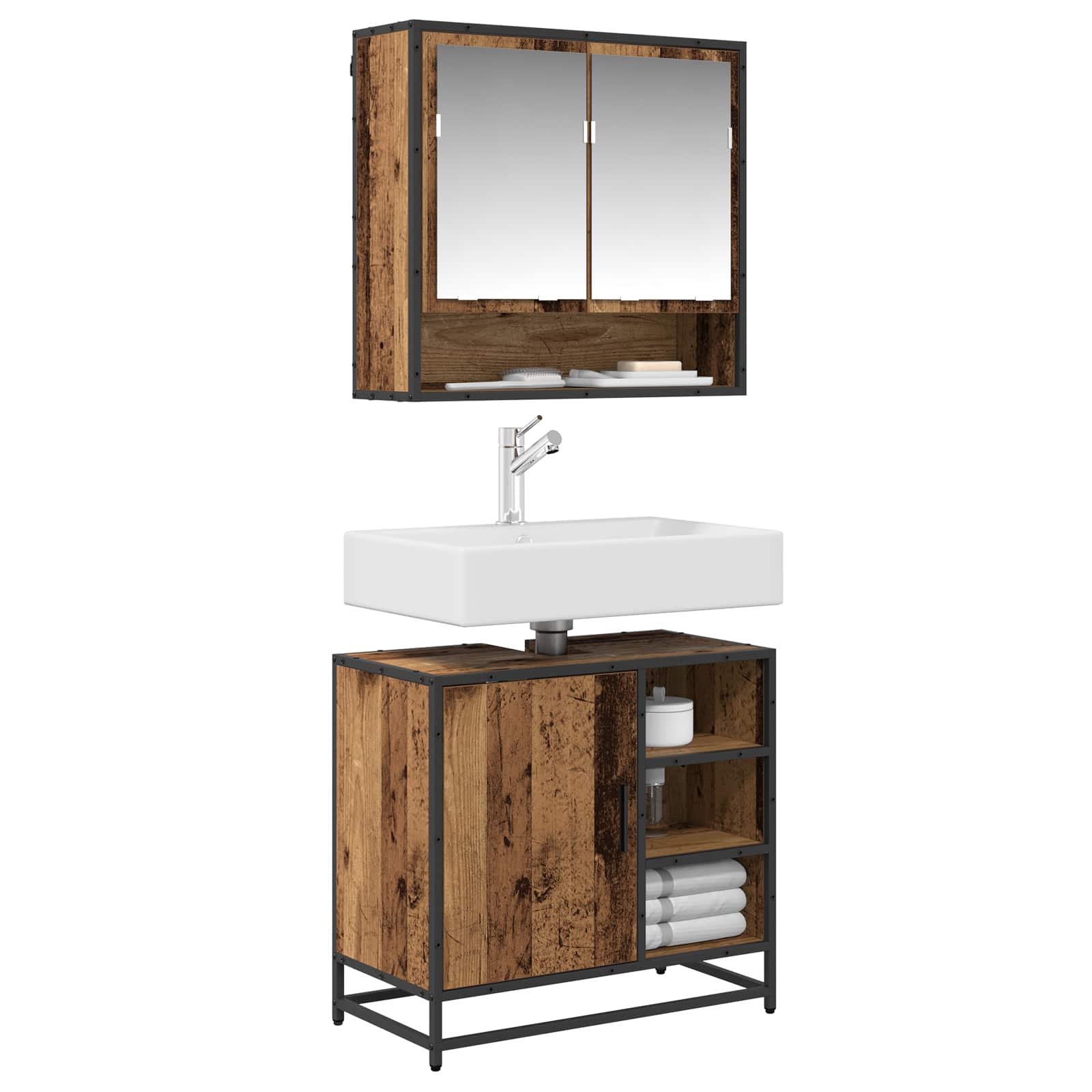 Badezimmermöbel-Set mit Schubladen 2 pcs Altholz Holzwerkstoff