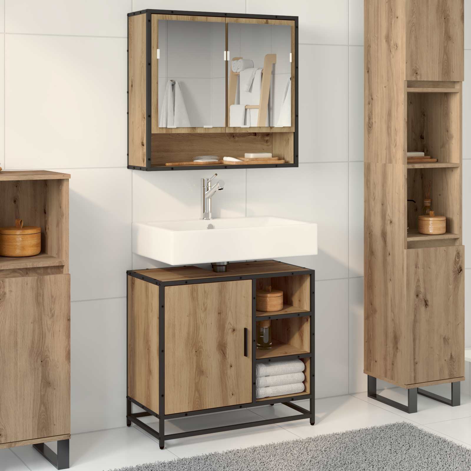 Badezimmermöbel-Set mit Regal 2 pcs Artisan-Eiche Holzwerkstoff