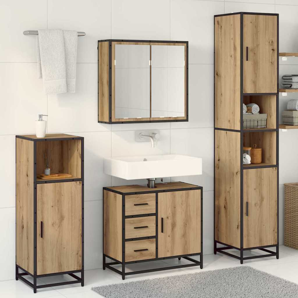 Badezimmermöbel-Set mit Regal 4 pcs Artisan-Eiche Holzwerkstoff