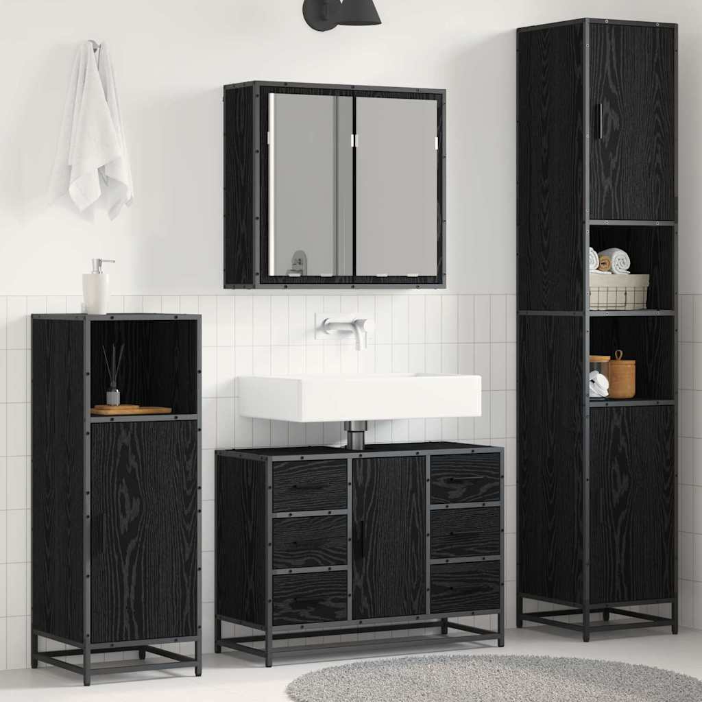 Badezimmermöbel-Set 3 pcs Schwarz Eichen-Optik Holzwerkstoff