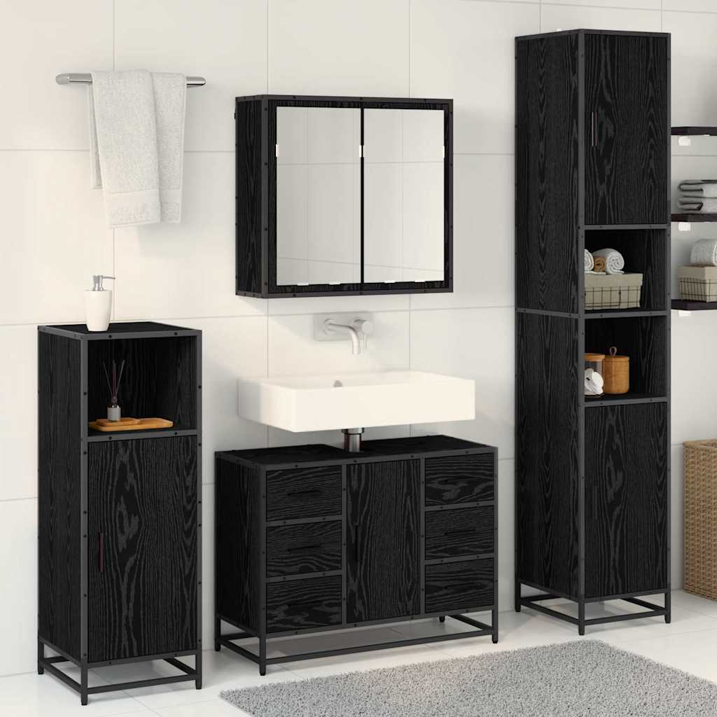 Badezimmermöbel-Set 3 pcs Schwarz Eichen-Optik Holzwerkstoff