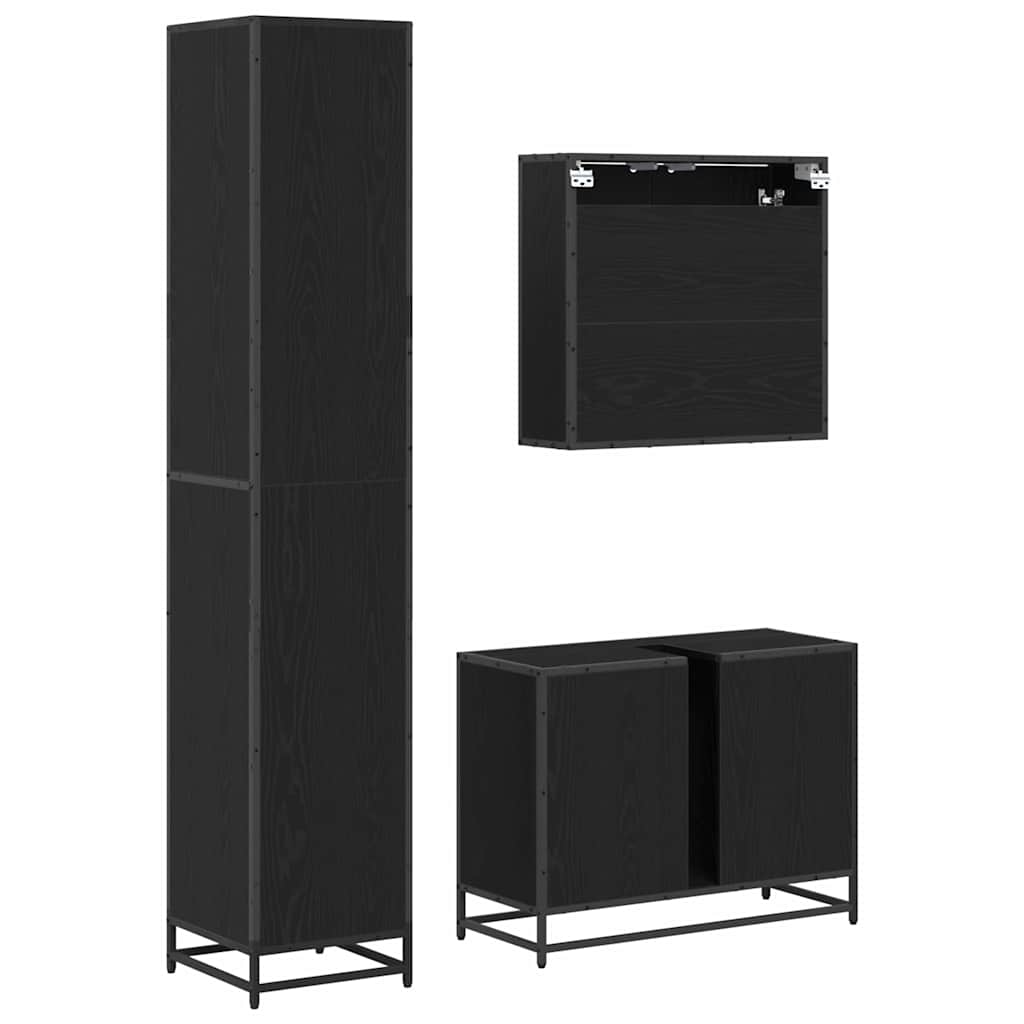 Badezimmermöbel-Set 3 pcs Schwarz Eichen-Optik Holzwerkstoff