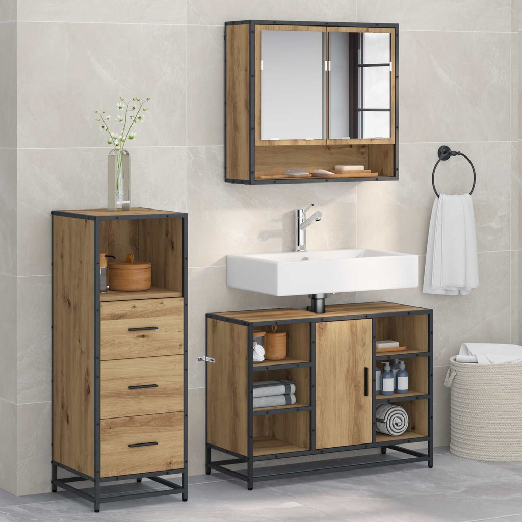 Badezimmermöbel-Set mit Regal 3 pcs Artisan-Eiche Holzwerkstoff