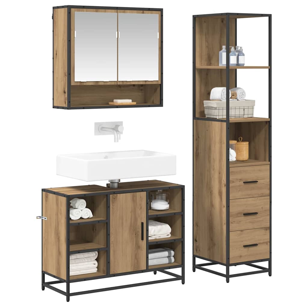 Badezimmermöbel-Set mit Regal 3 pcs Artisan-Eiche Holzwerkstoff
