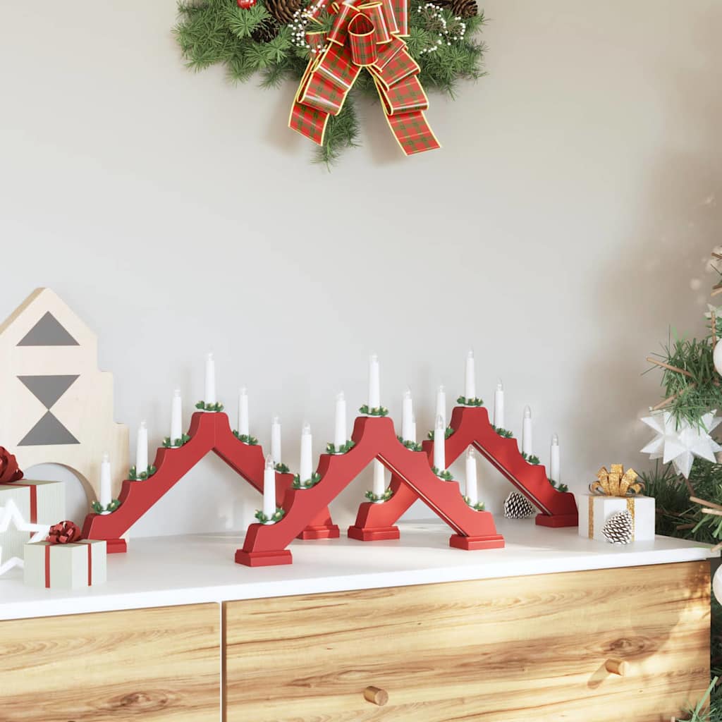 Weihnachtskerzenbrücke mit 7 LEDs 3 pcs Rot 39,5 x 5 x 29 cm