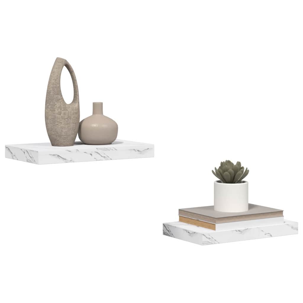 Wandregal 2 pcs Weiß Marmor 40 x 23,5 x 4 cm Holzwerkstoff