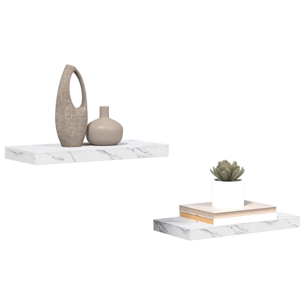 Wandregal 2 pcs Weiß Marmor 50 x 23,5 x 4 cm Holzwerkstoff