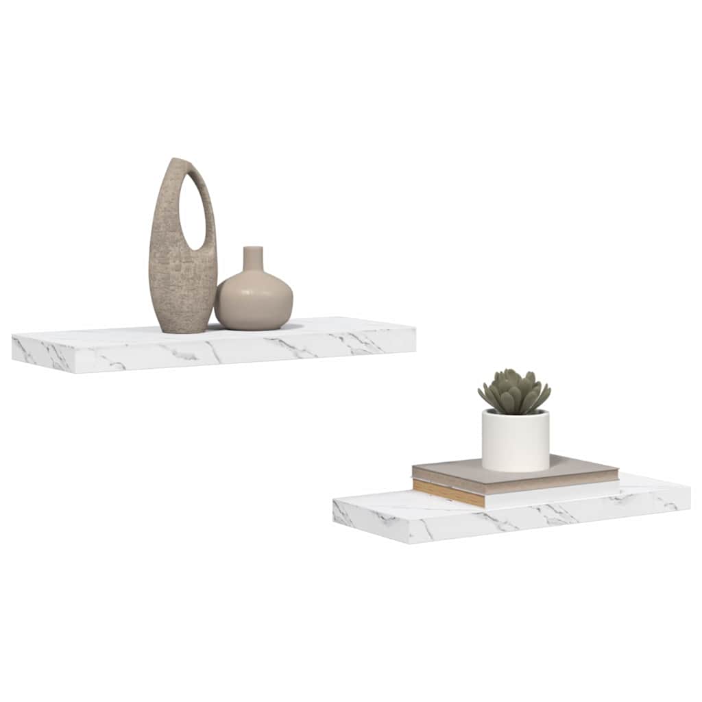 Wandregal 2 pcs Weiß Marmor 60 x 23,5 x 4 cm Holzwerkstoff