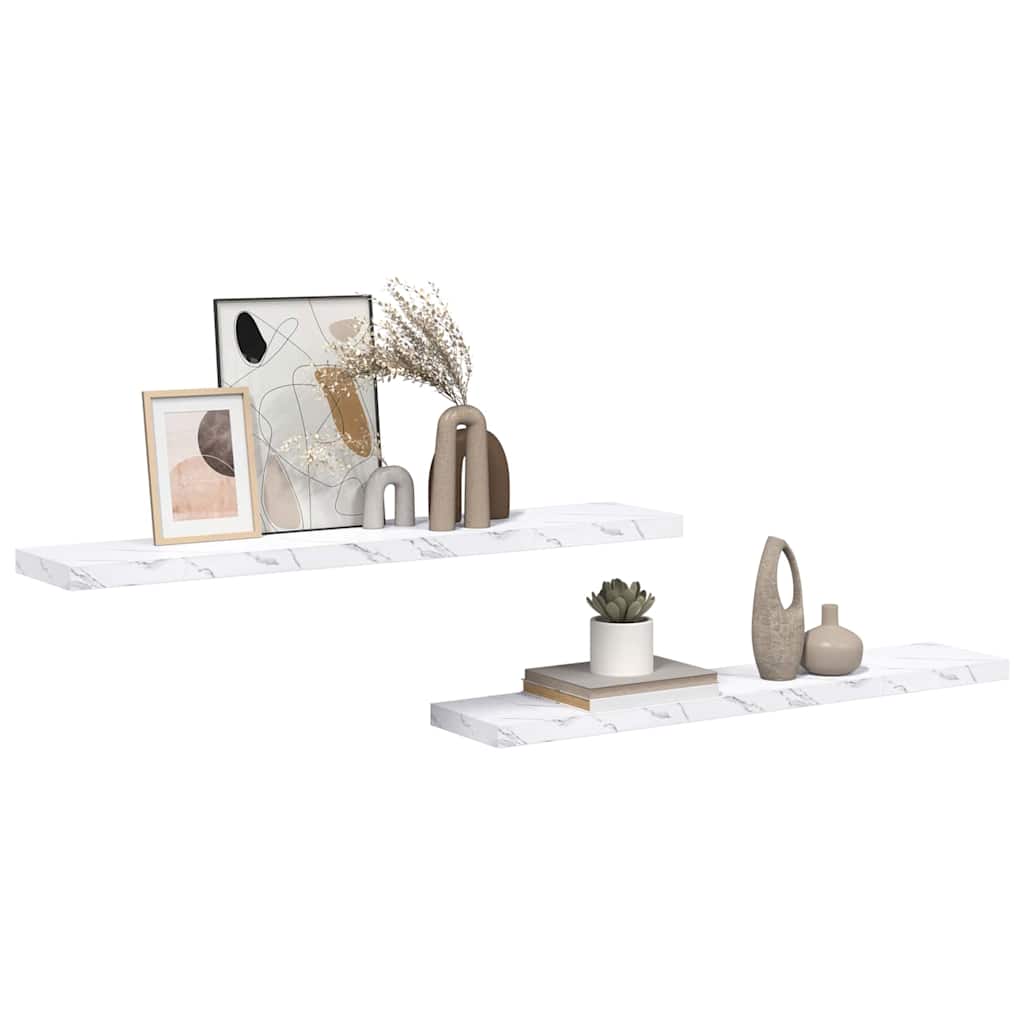 Wandregal 2 pcs Weiß Marmor 120 x 23,5 x 4 cm Holzwerkstoff