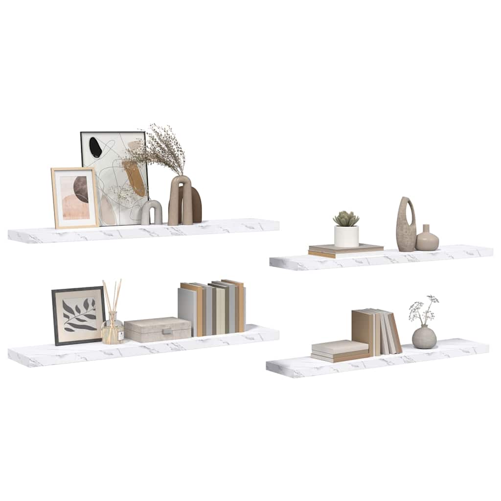 Wandregal 4 pcs Weiß Marmor 120 x 23,5 x 4 cm Holzwerkstoff