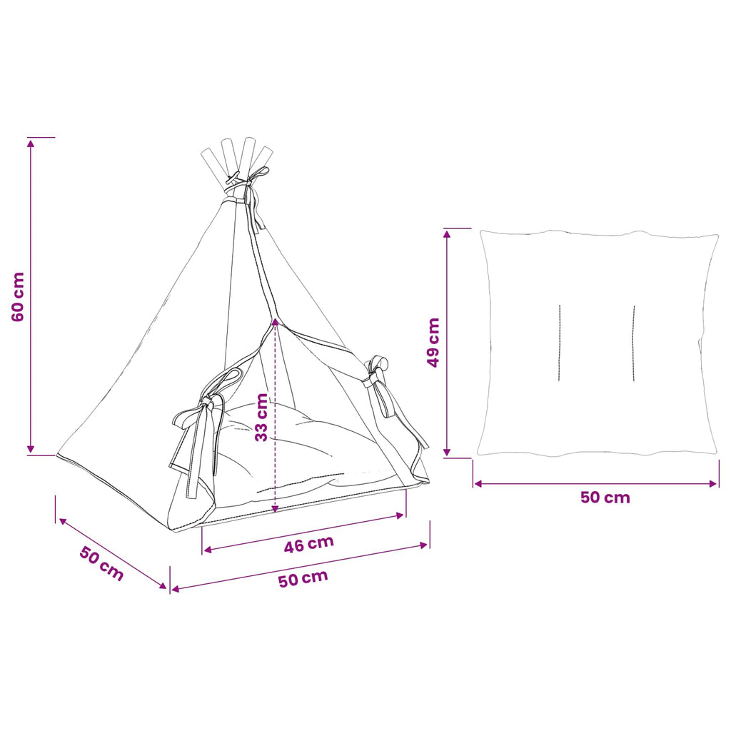 Haustier-Tipi mit Kissen Weiß 50 x 50 x 60 cm Polyester