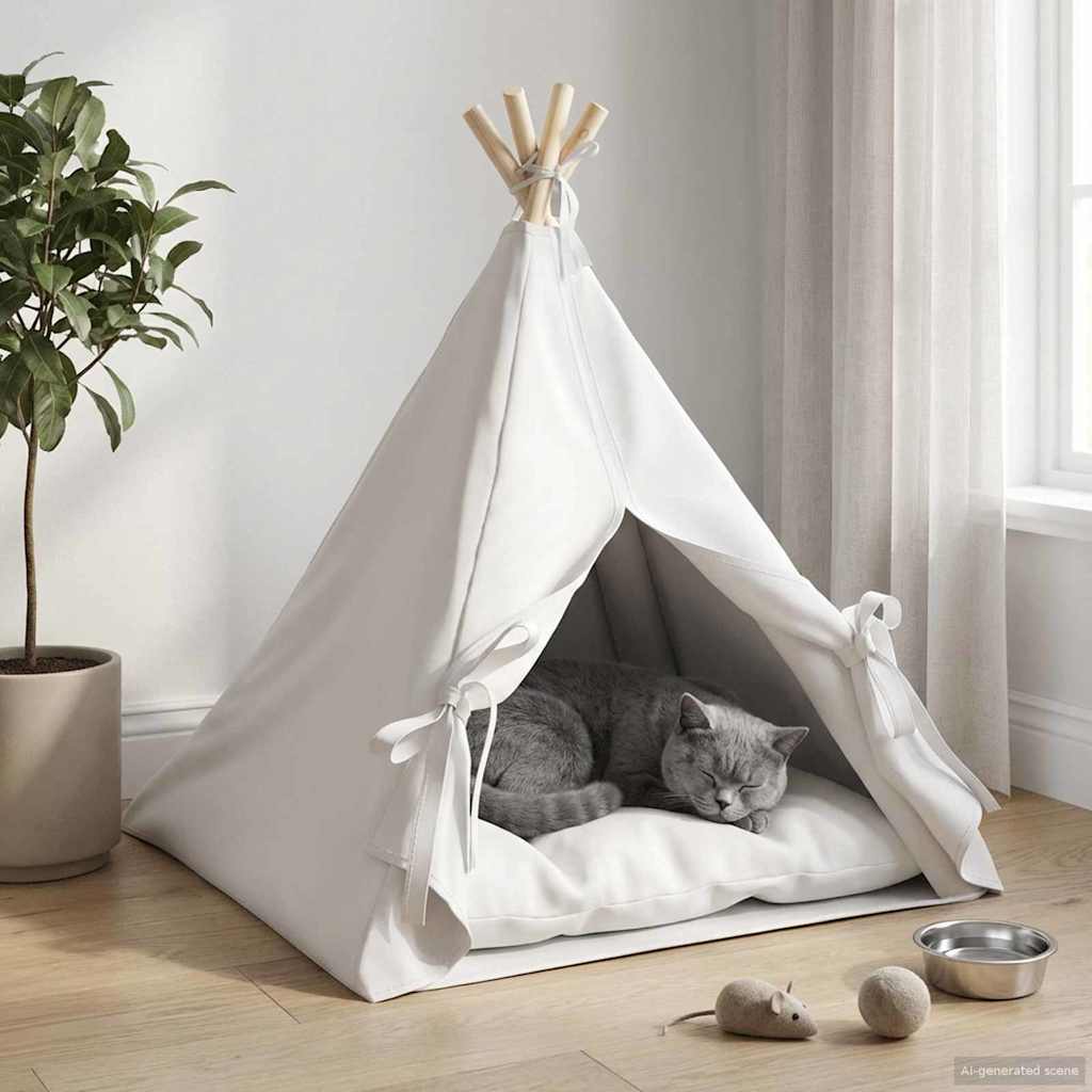 Haustier-Tipi mit Kissen Weiß 60 x 60 x 70 cm Polyester