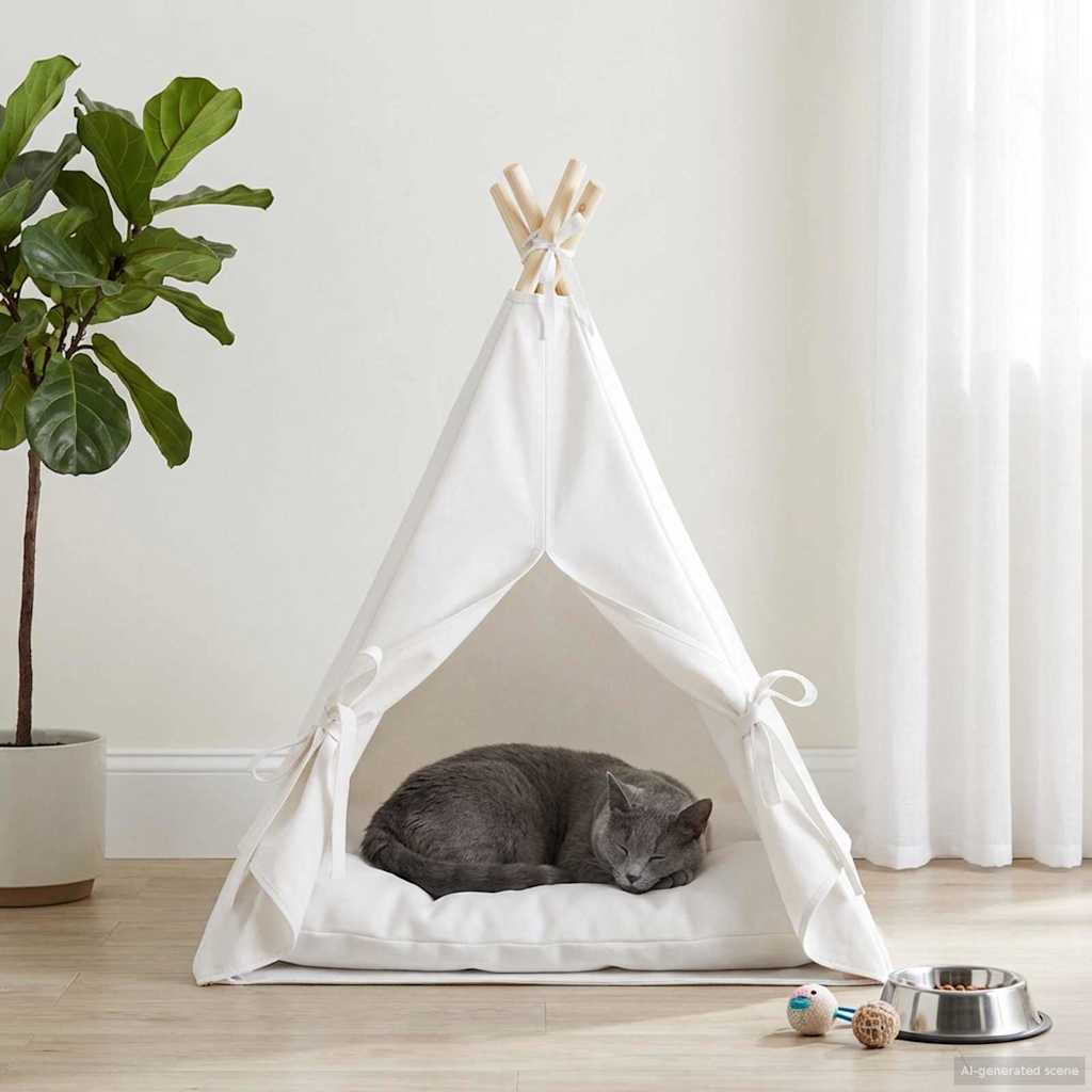 Haustier-Tipi mit Kissen Weiß 60 x 60 x 70 cm Polyester