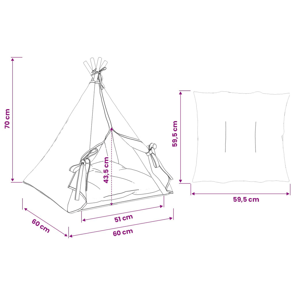 Haustier-Tipi mit Kissen Weiß 60 x 60 x 70 cm Polyester