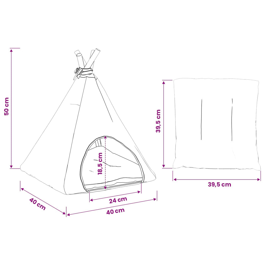 Haustier-Tipi mit Kissen Weiß und Grau 40 x 40 x 50 cm