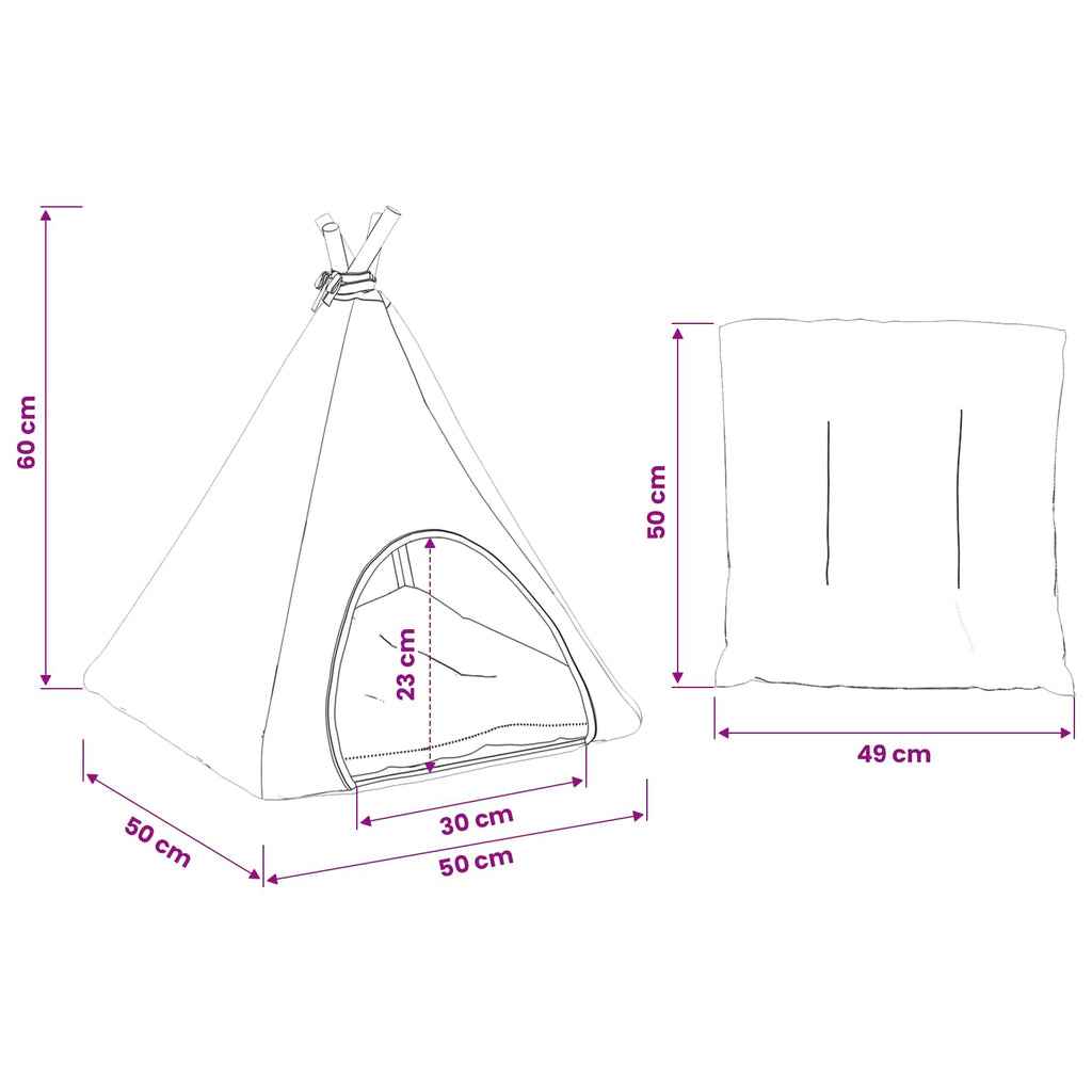 Haustier-Tipi mit Kissen Weiß und Grau 50 x 50 x 60 cm