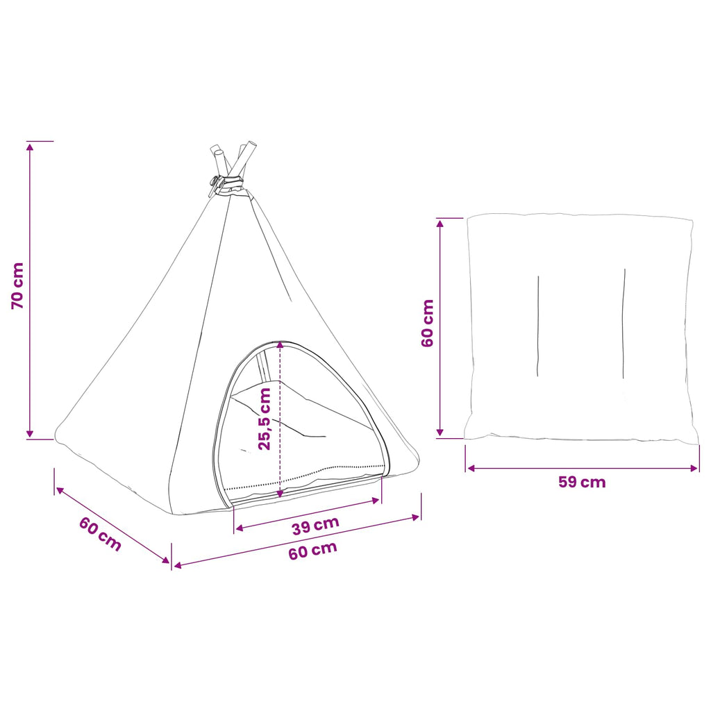Haustier-Tipi mit Kissen Weiß und Grau 60 x 60 x 70 cm