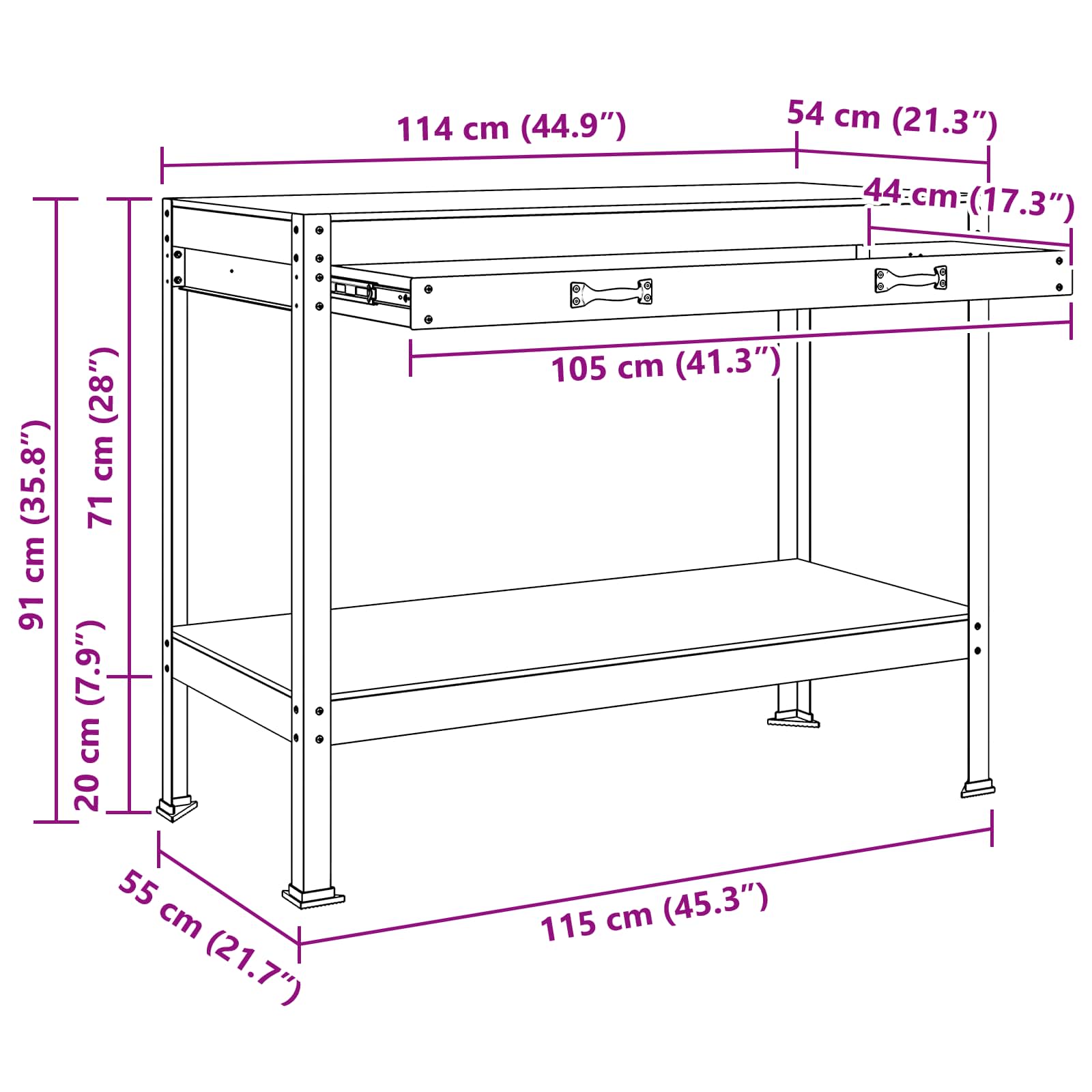 Werkbank Schwarz 114 x 54 x 91 cm Sperrholz und Metall