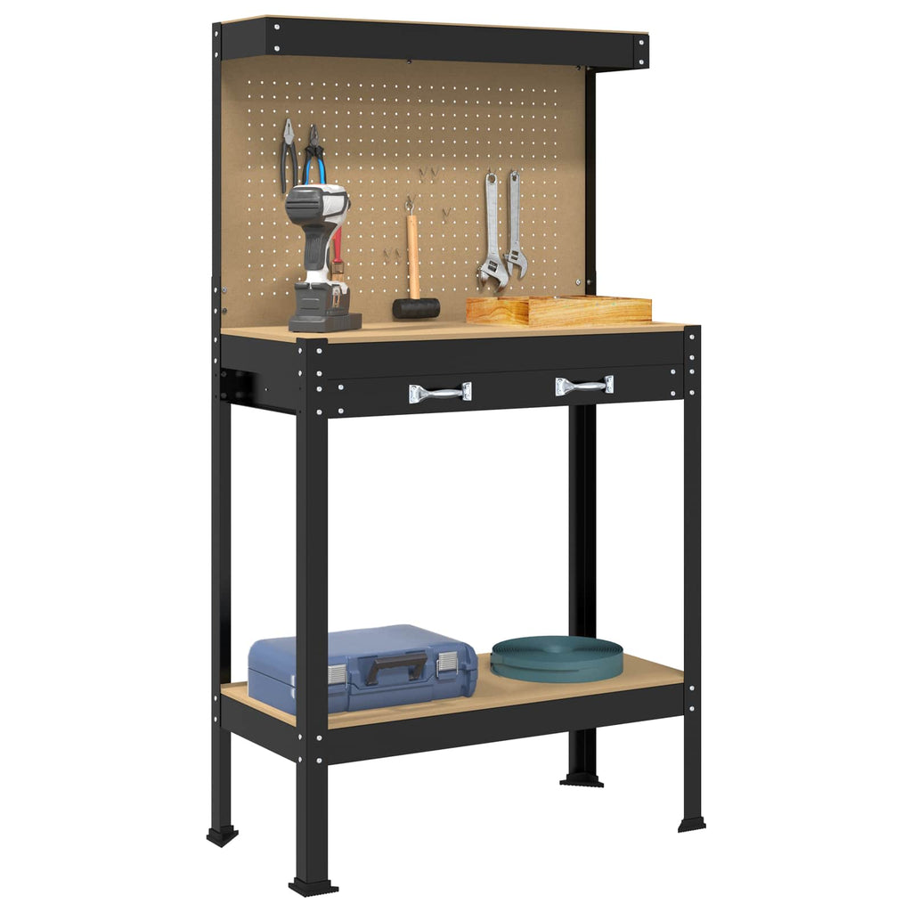 Werkbank Schwarz 81 x 41 x 145 cm Holzwerkstoff und Metall