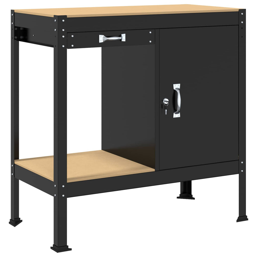 Werkbank mit Regal Schwarz 90 x 49 x 91 cm Sperrholz und Metall