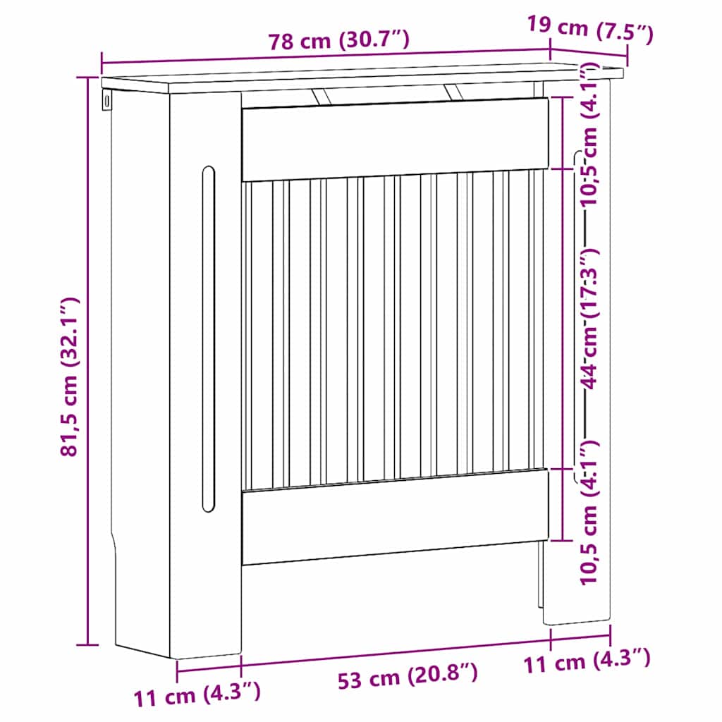 Heizkörperabdeckung Schwarz Eichen-Optik 78 x 19 x 81,5 cm
