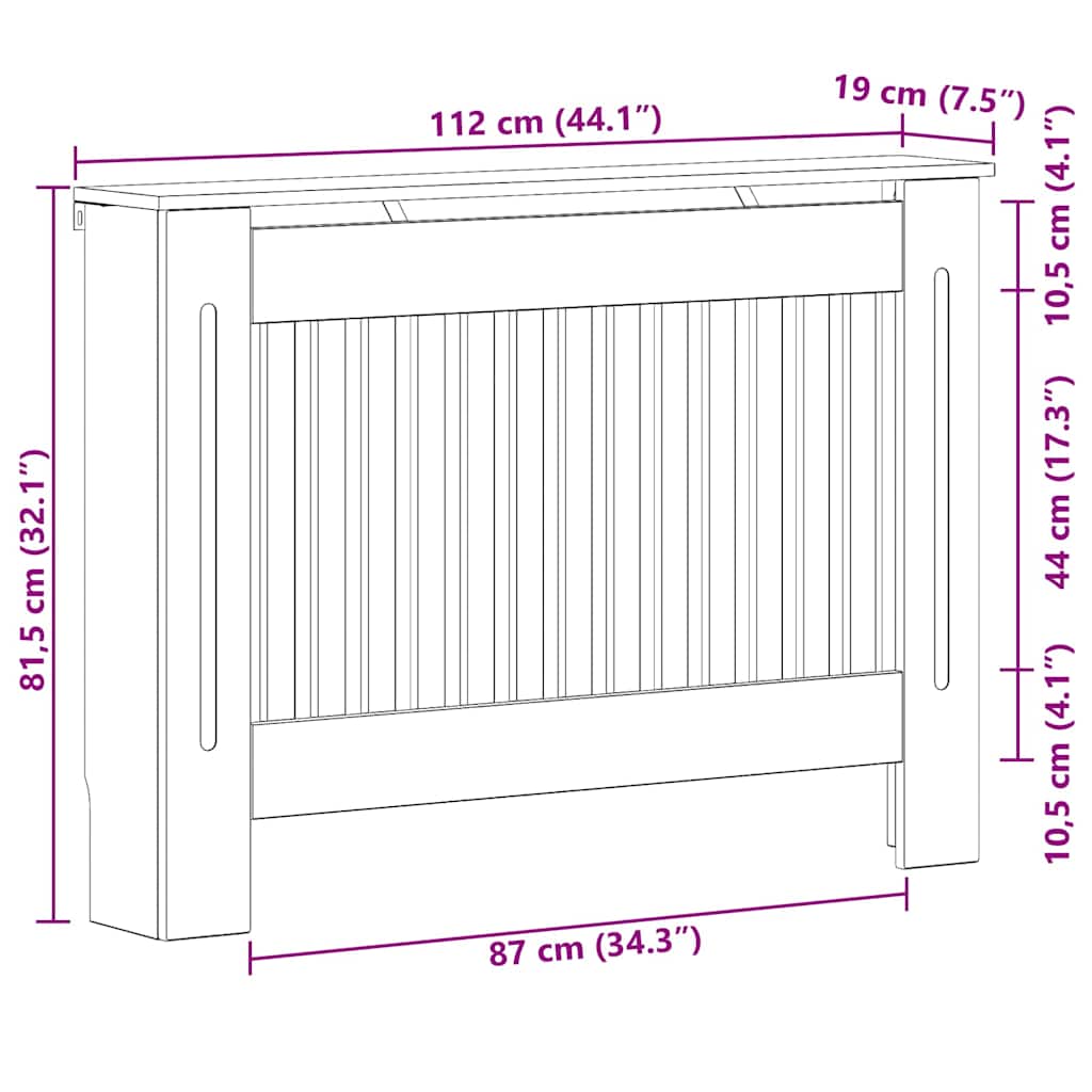 Heizkörperabdeckung Beton Grau 112 x 19 x 81,5 cm Holzwerkstoff