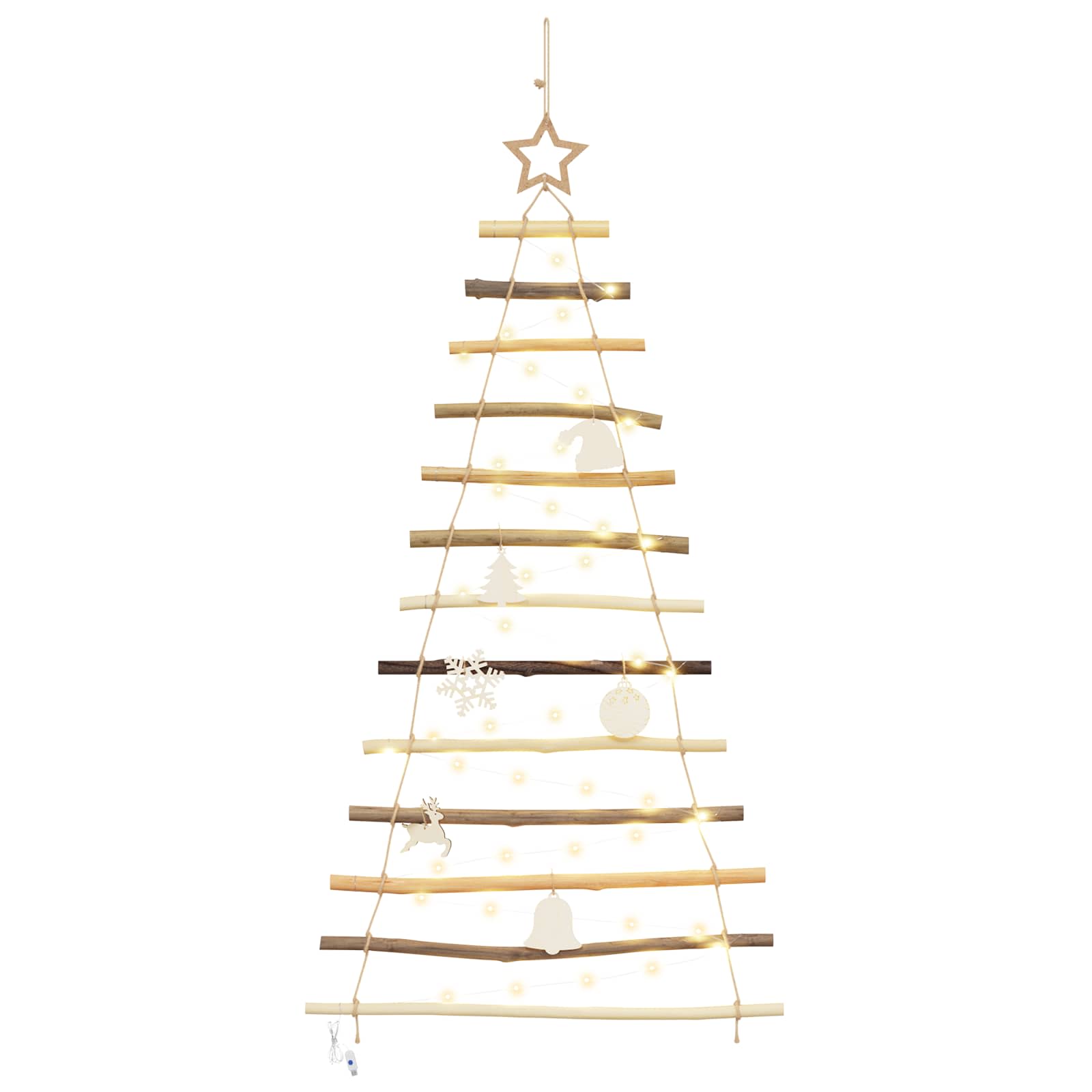 Weihnachtsbaum mit 50 LEDs Natur 120 cm Massives Eschenholz