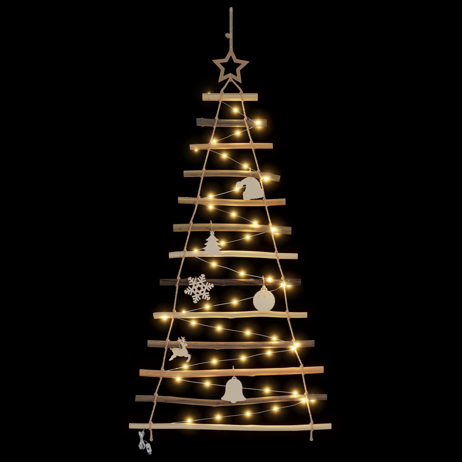 Weihnachtsbaum mit 50 LEDs Natur 120 cm Massives Eschenholz