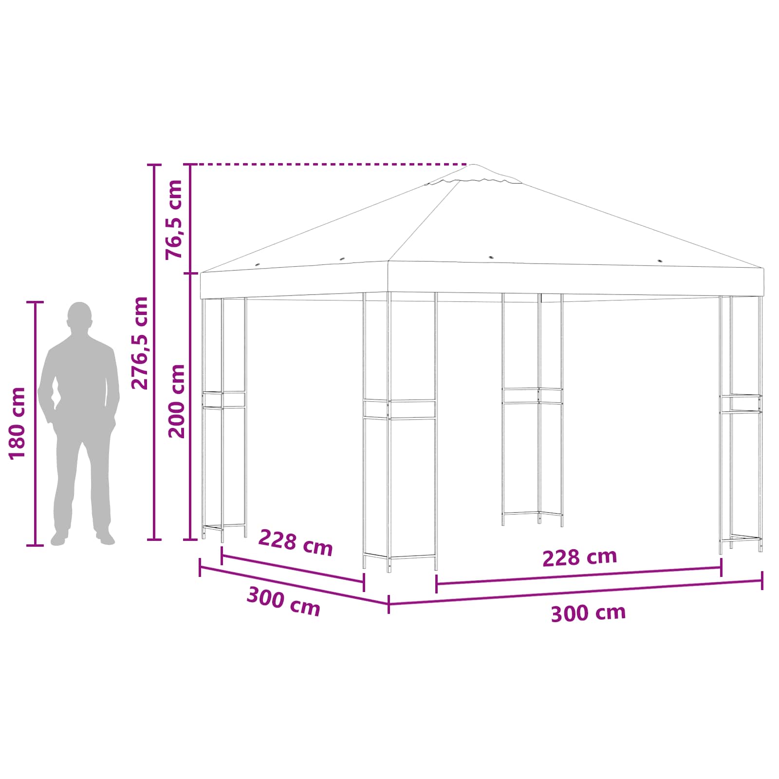 Pavillon 3 x 3 m Beige Polyester und Stahl 190 gsm