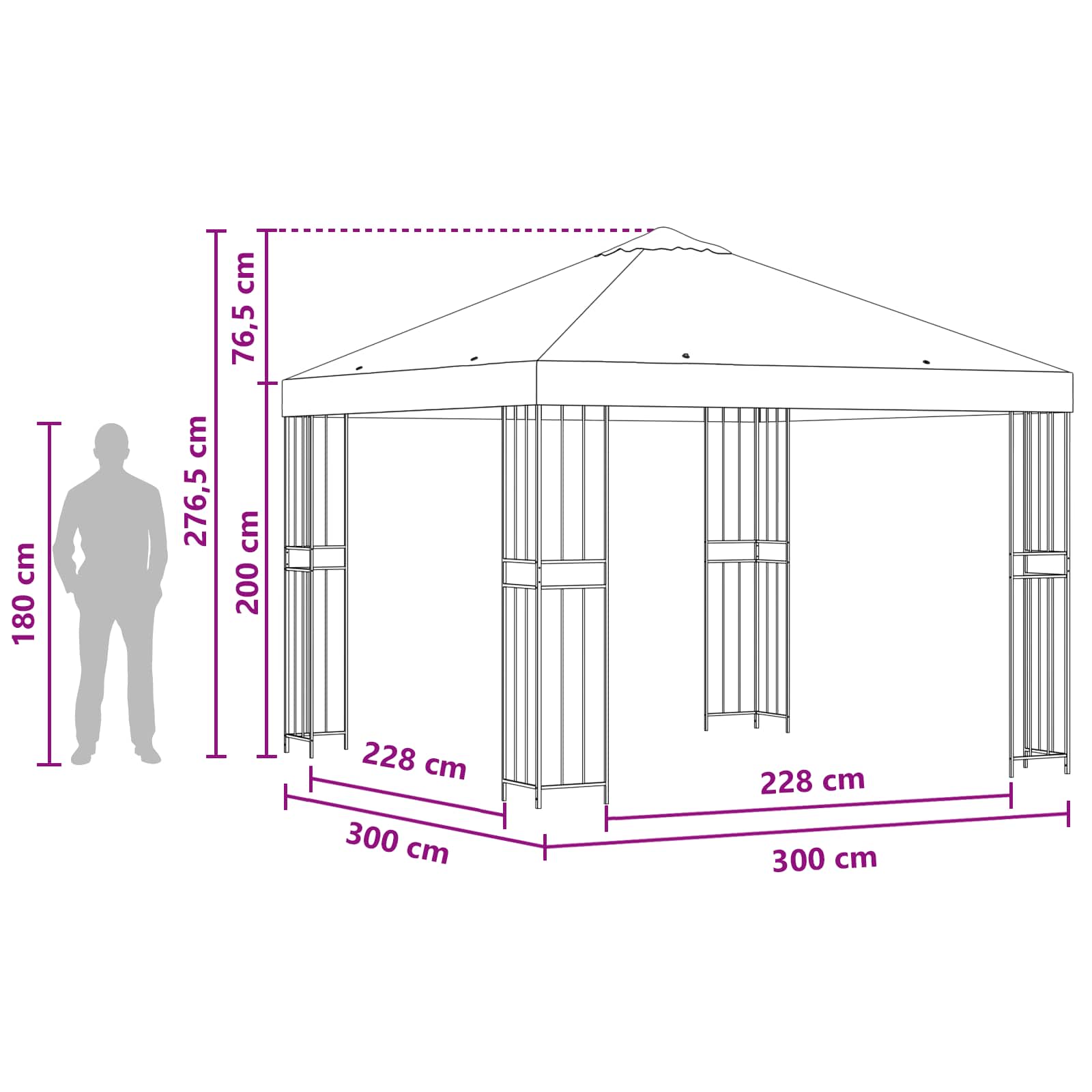 Pavillon 3 x 3 m Bordeauxrot Polyester und Stahl 190 gsm