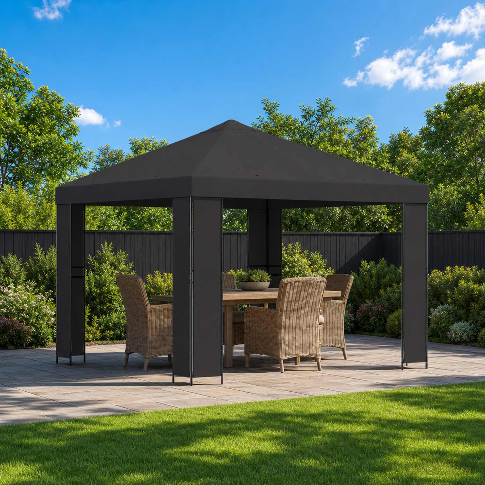 Pavillon 3 x 3 m Anthrazit Polyester und Stahl 190 gsm