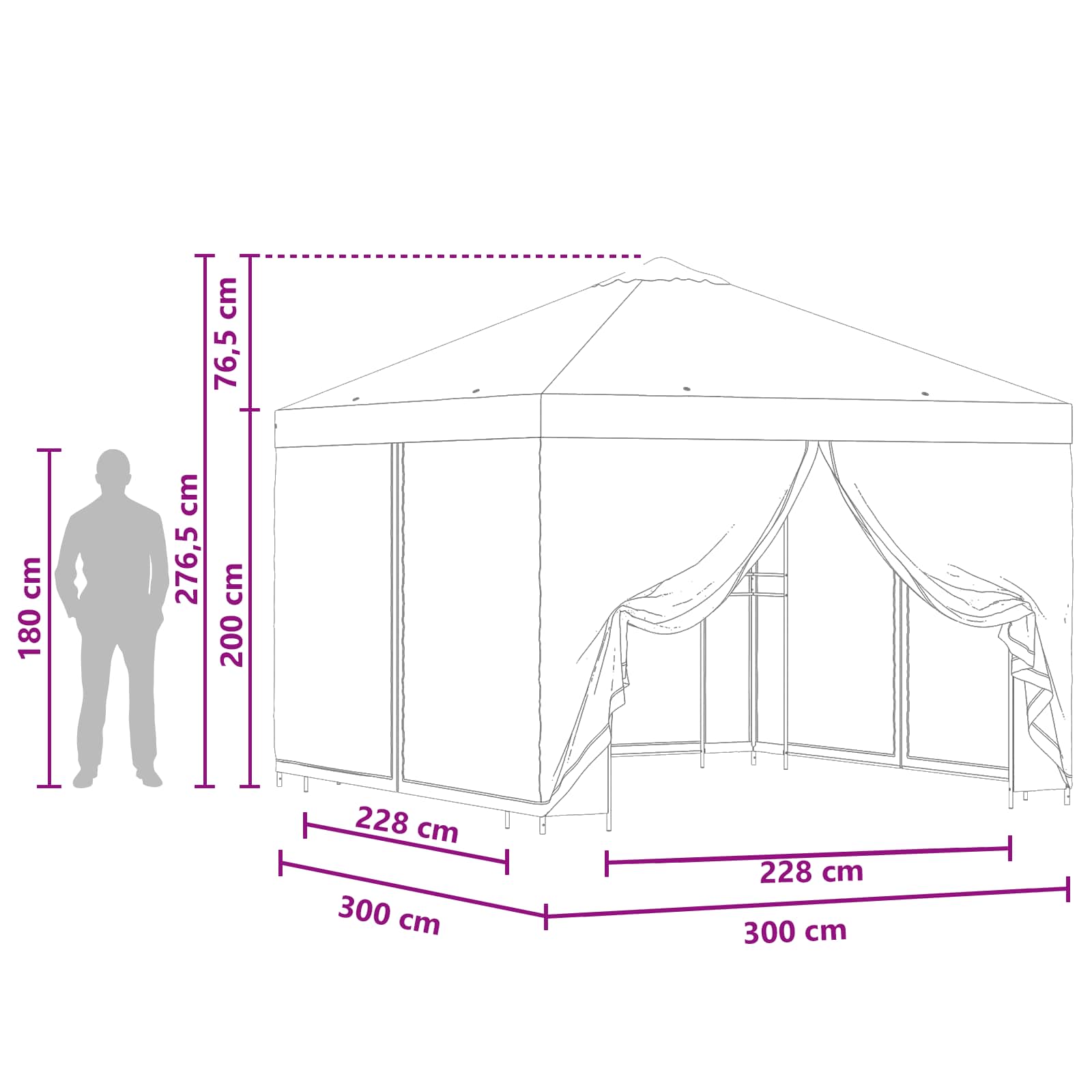 Garten Pavillon mit Seitenwänden 3 x 3 m Taupe