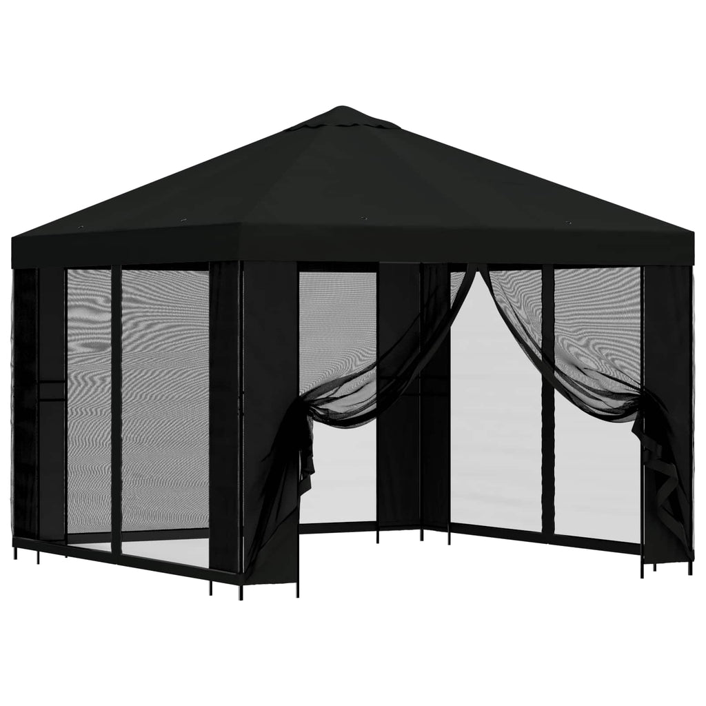 Garten Pavillon mit Seitenwänden 3 x 3 m Schwarz