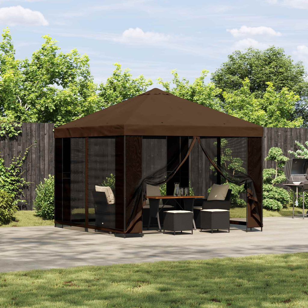 Garten Pavillon mit Seitenwänden 3 x 3 m Braun
