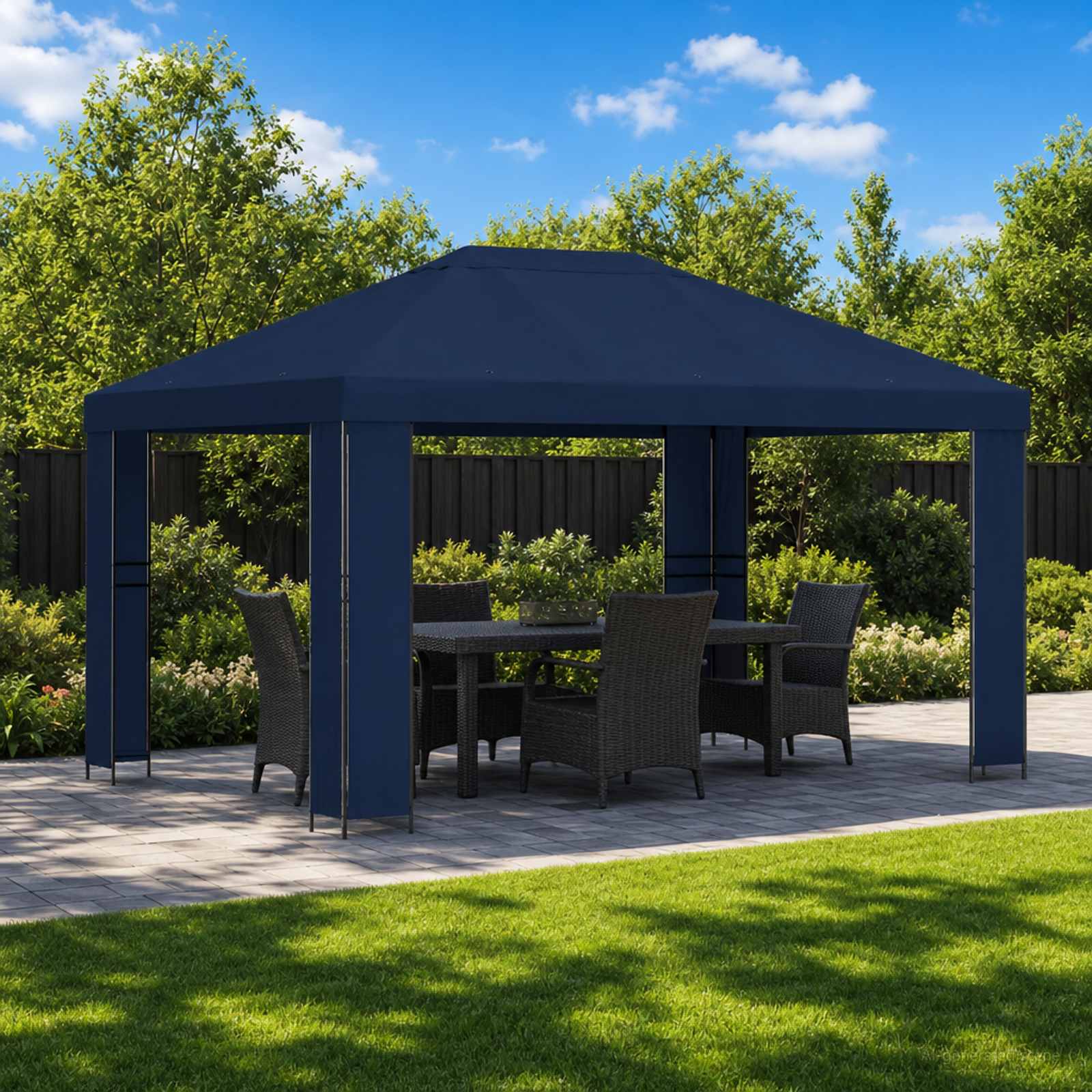Pavillon 4 x 3 m Blau Polyester und Stahl 190 gsm