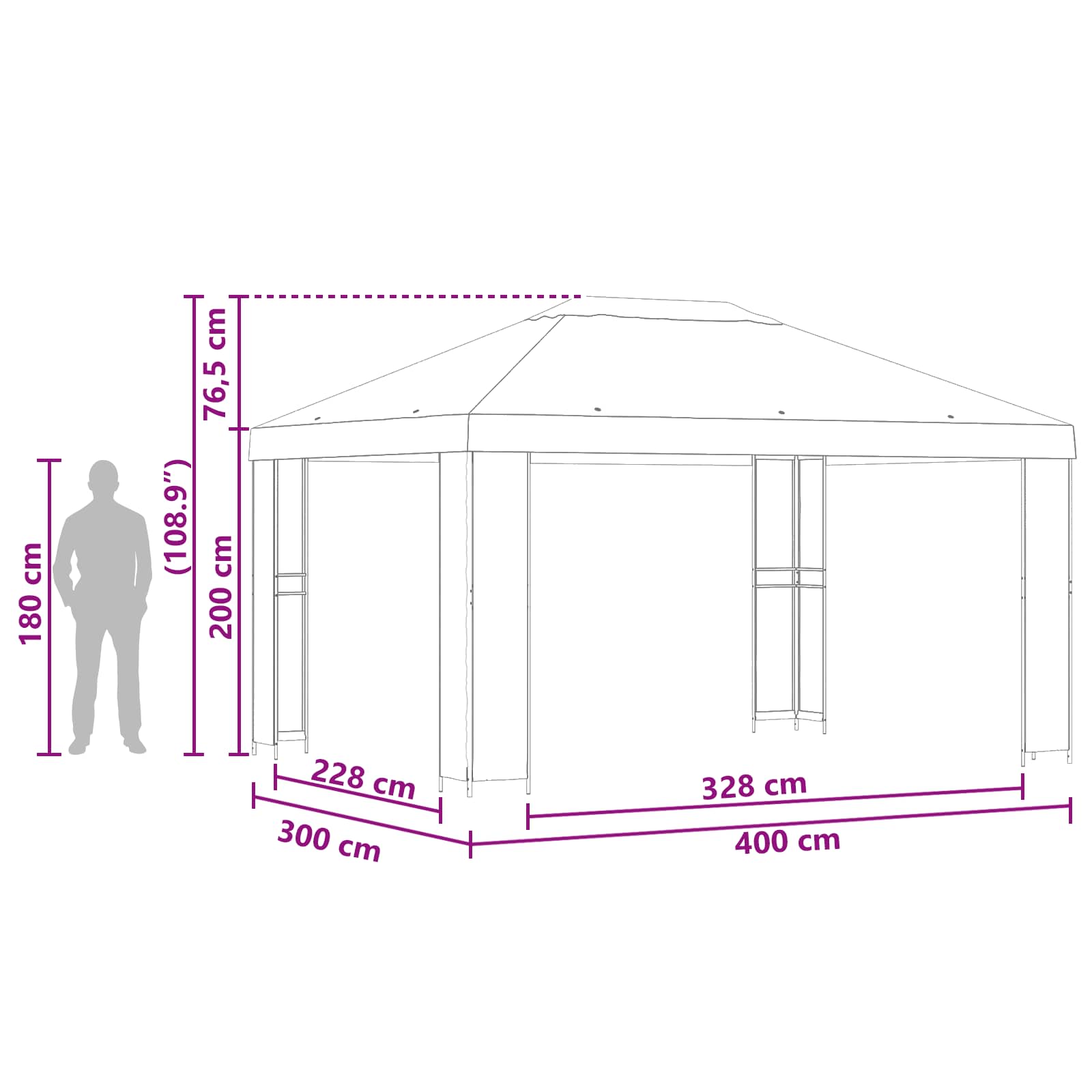 Pavillon 4 x 3 m Bordeauxrot Polyester und Stahl 190 gsm