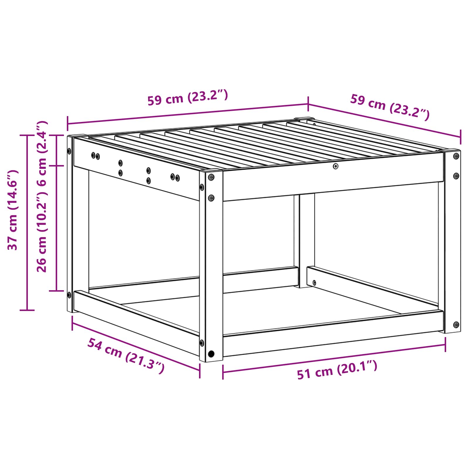 Outdoor-Fußhocker Massivholz Akazie Natur 59 x 59 x 37 cm
