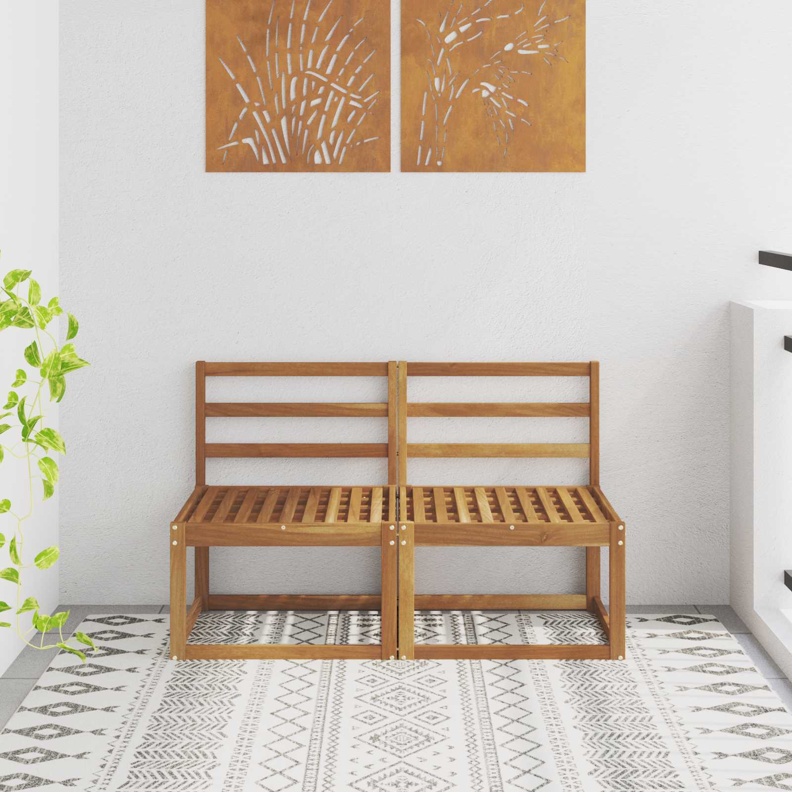 2 Stück Outdoor Mittelsofa Massivholz Akazie Natur