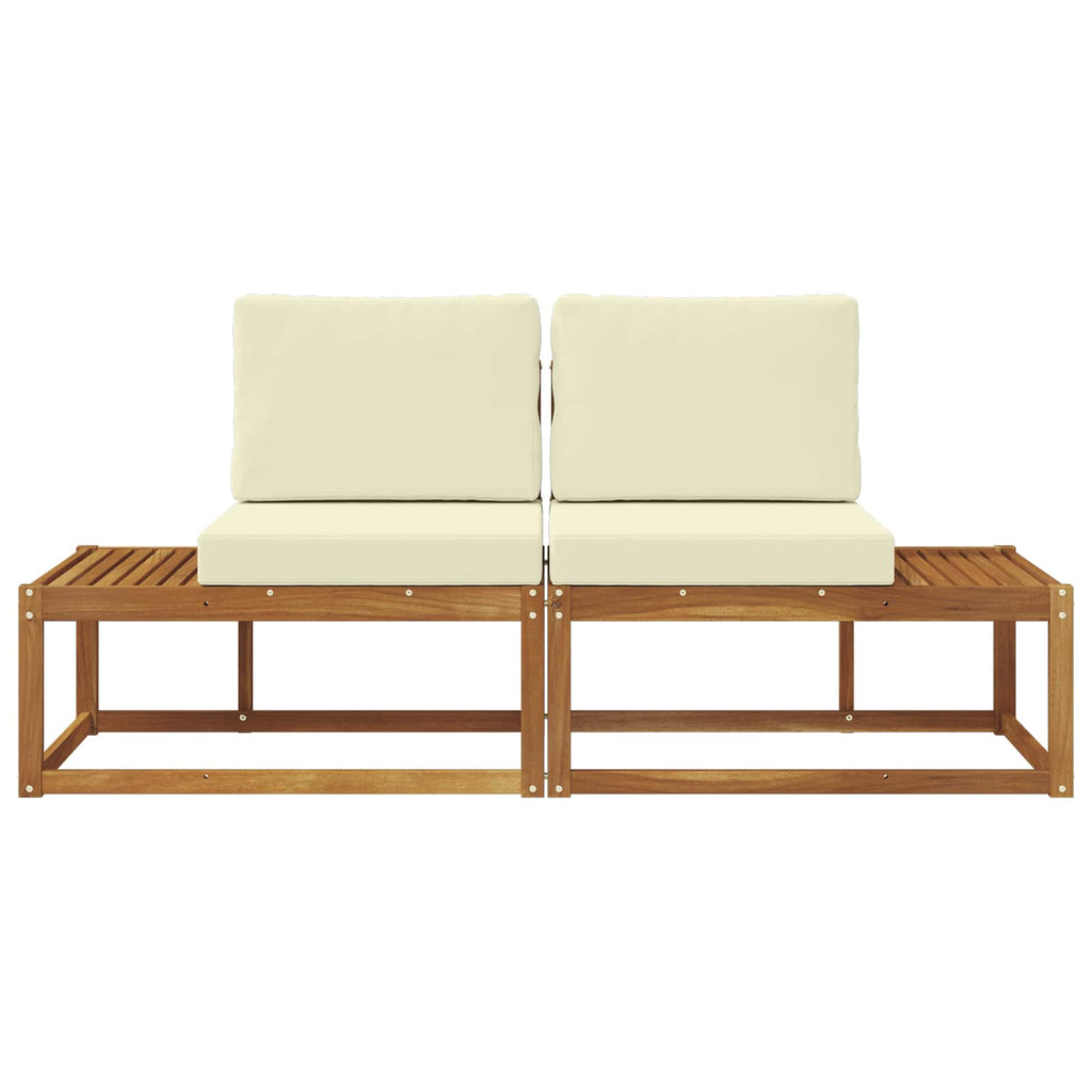 Outdoor End Sofa 2 Stück Natur und Creme Massivholz Akazie
