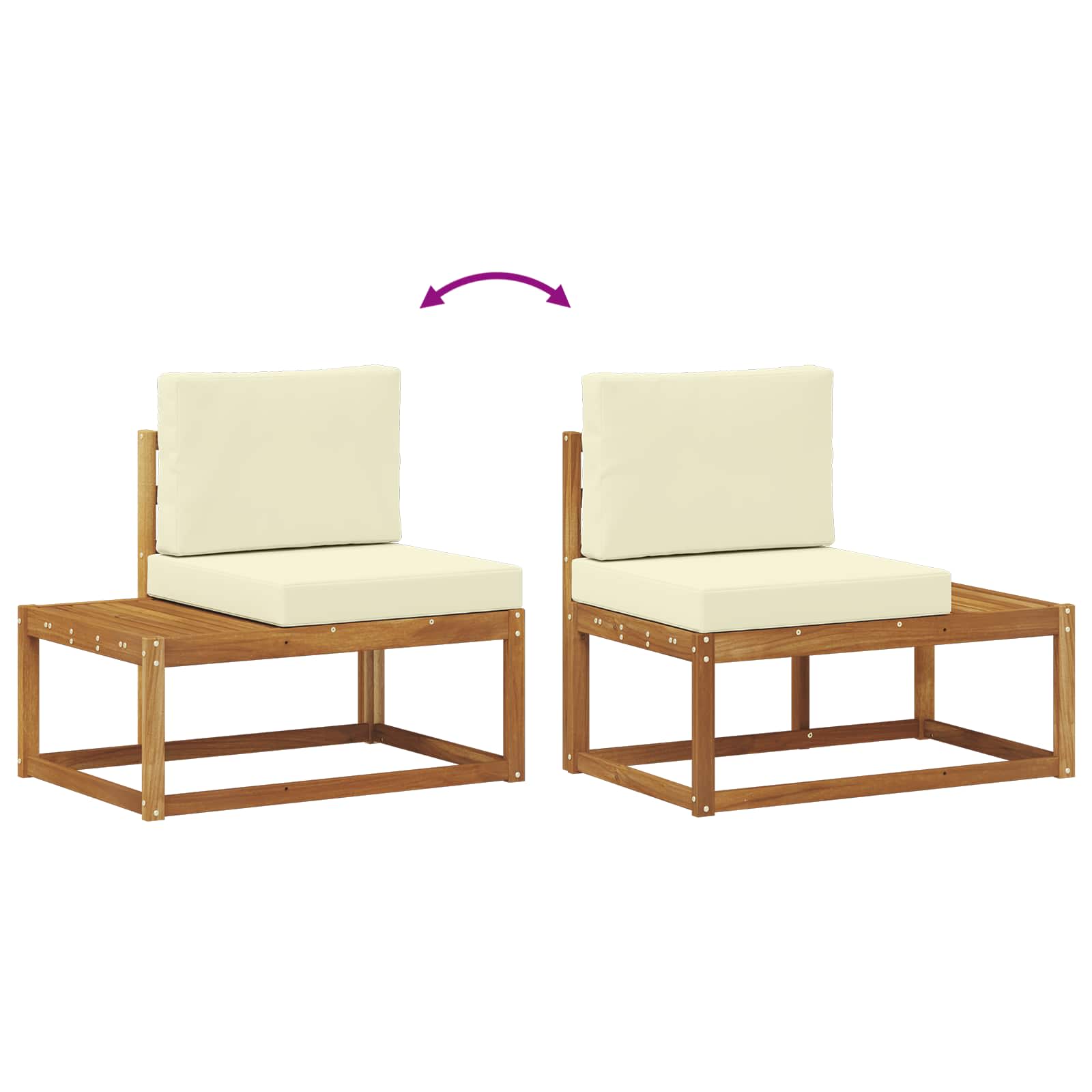 Outdoor End Sofa 2 Stück Natur und Creme Massivholz Akazie