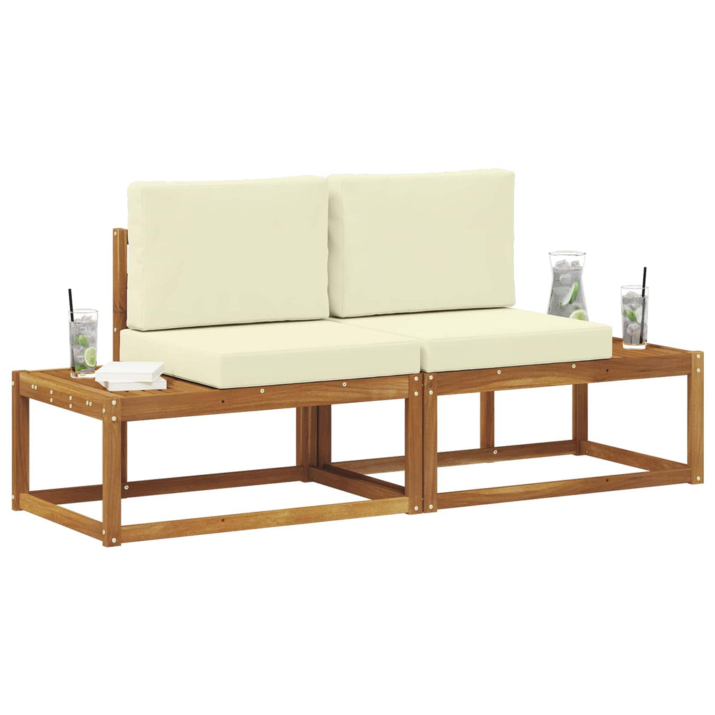 Outdoor End Sofa 2 Stück Natur und Creme Massivholz Akazie