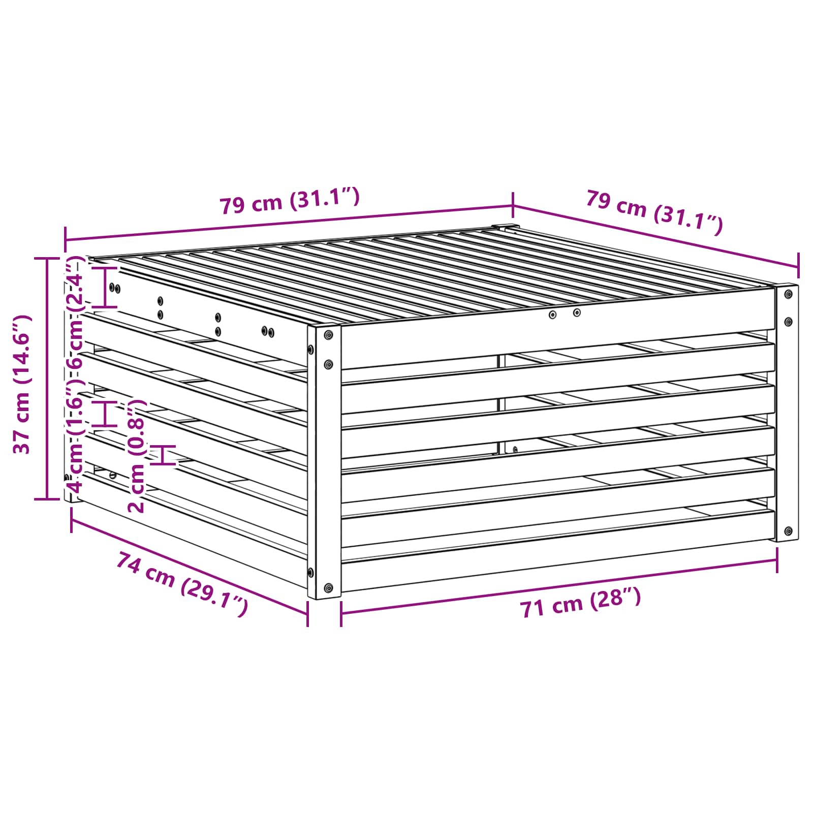 Tisch für Outdoor Massivholz Akazie Natur 79 x 79 x 37 cm