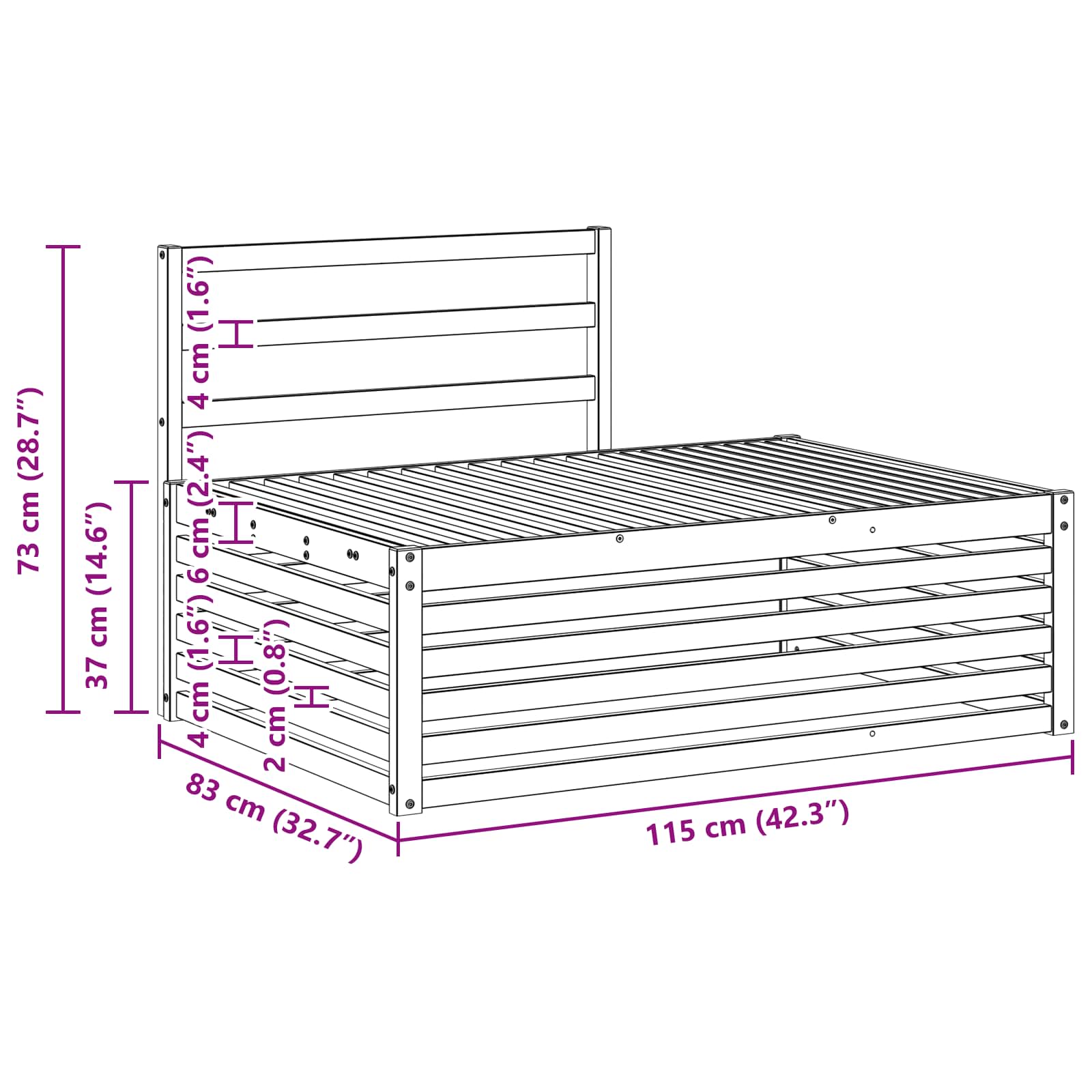 Outdoor Endsofa Natur 115 x 83 x 73 cm Massivholz Akazie