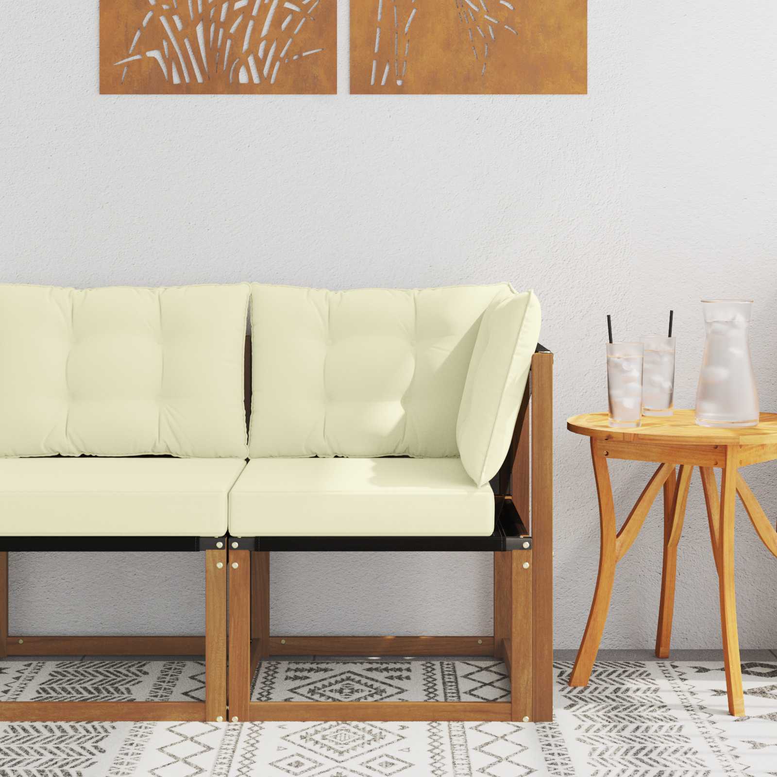 Outdoor Ecksofa Massivholz Akazie und Textilene-Stoff Natur