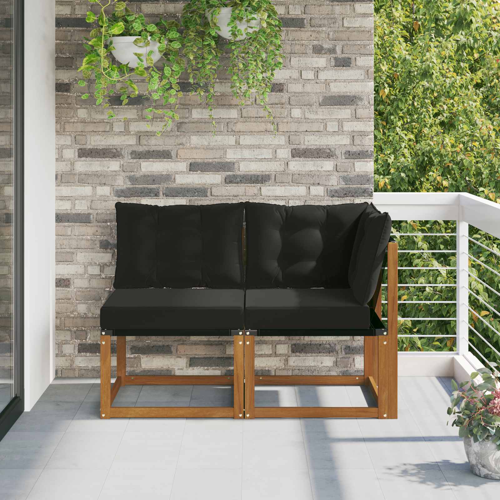 Outdoor Mittel- und Ecksofa mit Kissen 2 Stück Natur