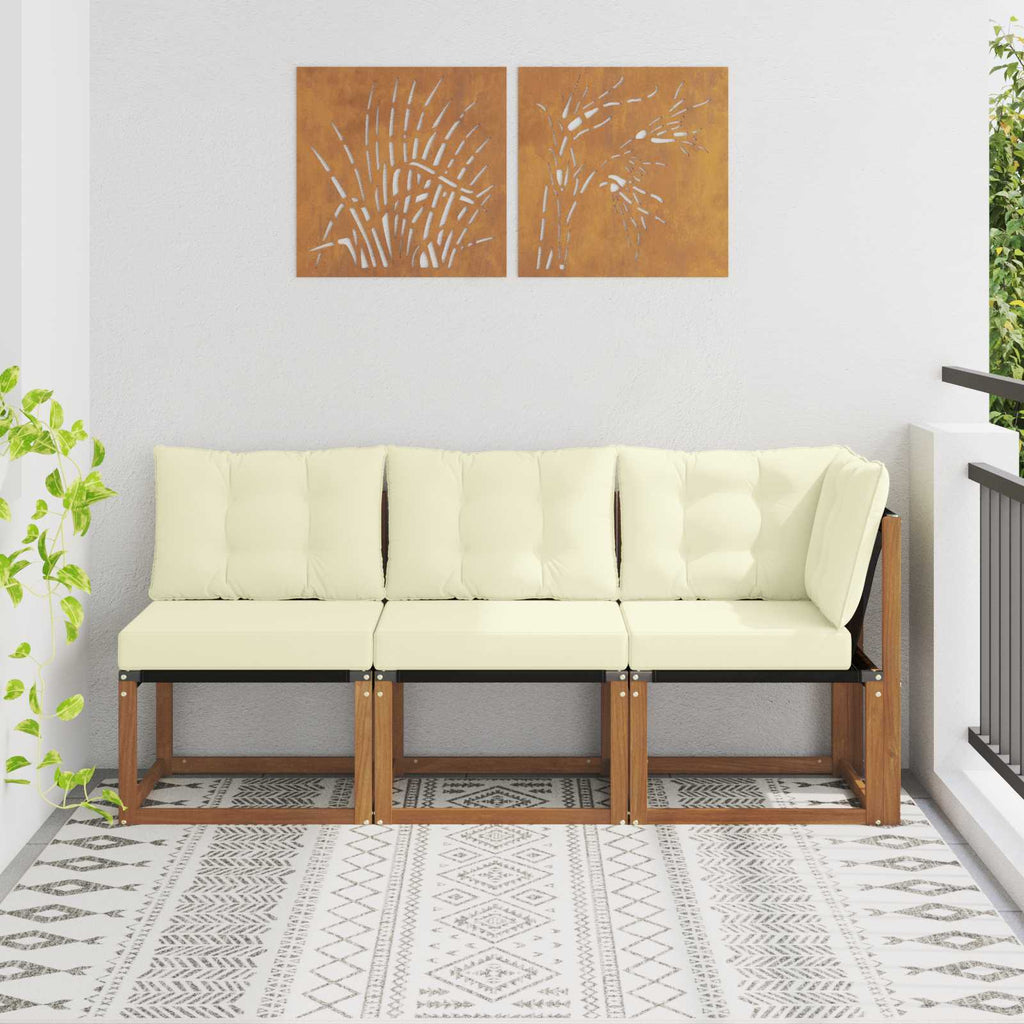 Outdoor Mittel- und Ecksofa mit Kissen 3 Stück Natur