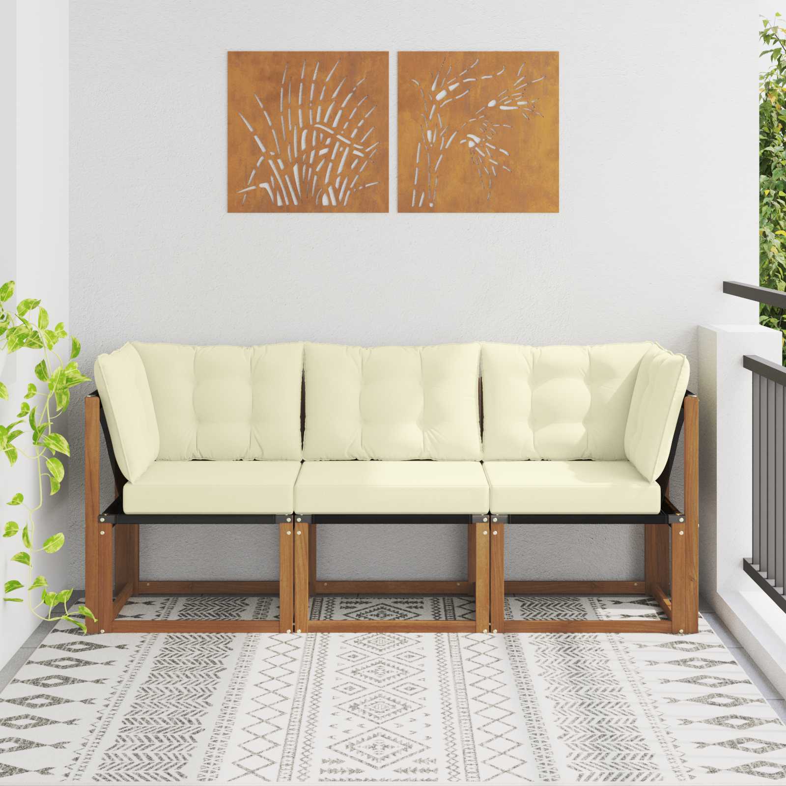 Outdoor Mittel- und Ecksofa mit Kissen 3 Stück Natur