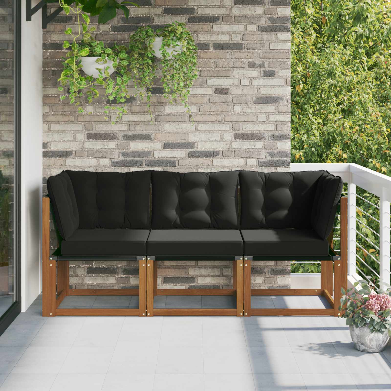 Outdoor Mittel- und Ecksofa mit Kissen 3 Stück Natur