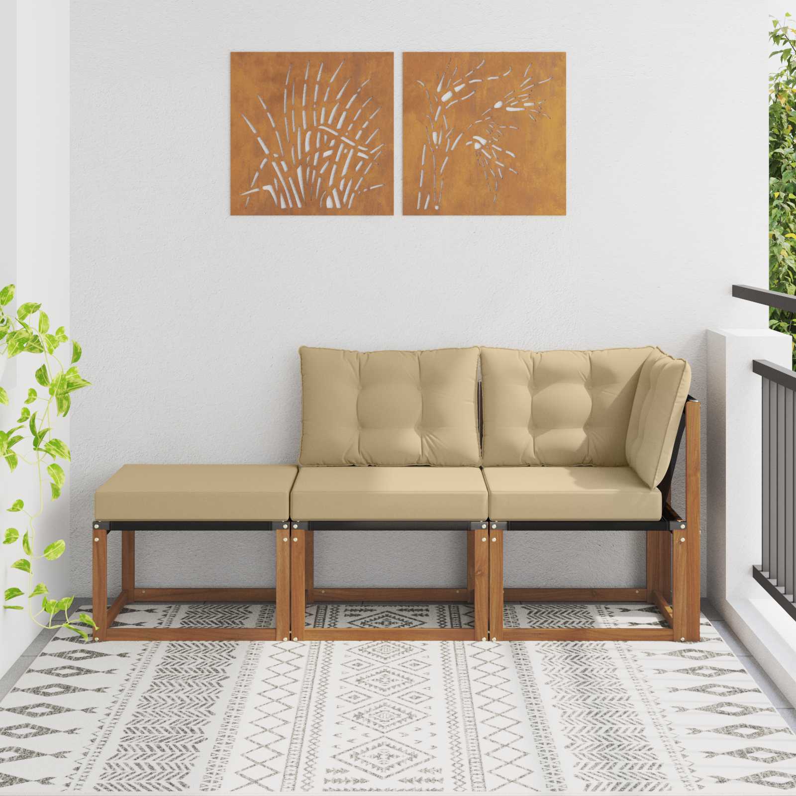Outdoor-Schnittsofa-Einheiten 3 Stück Natur und Beige